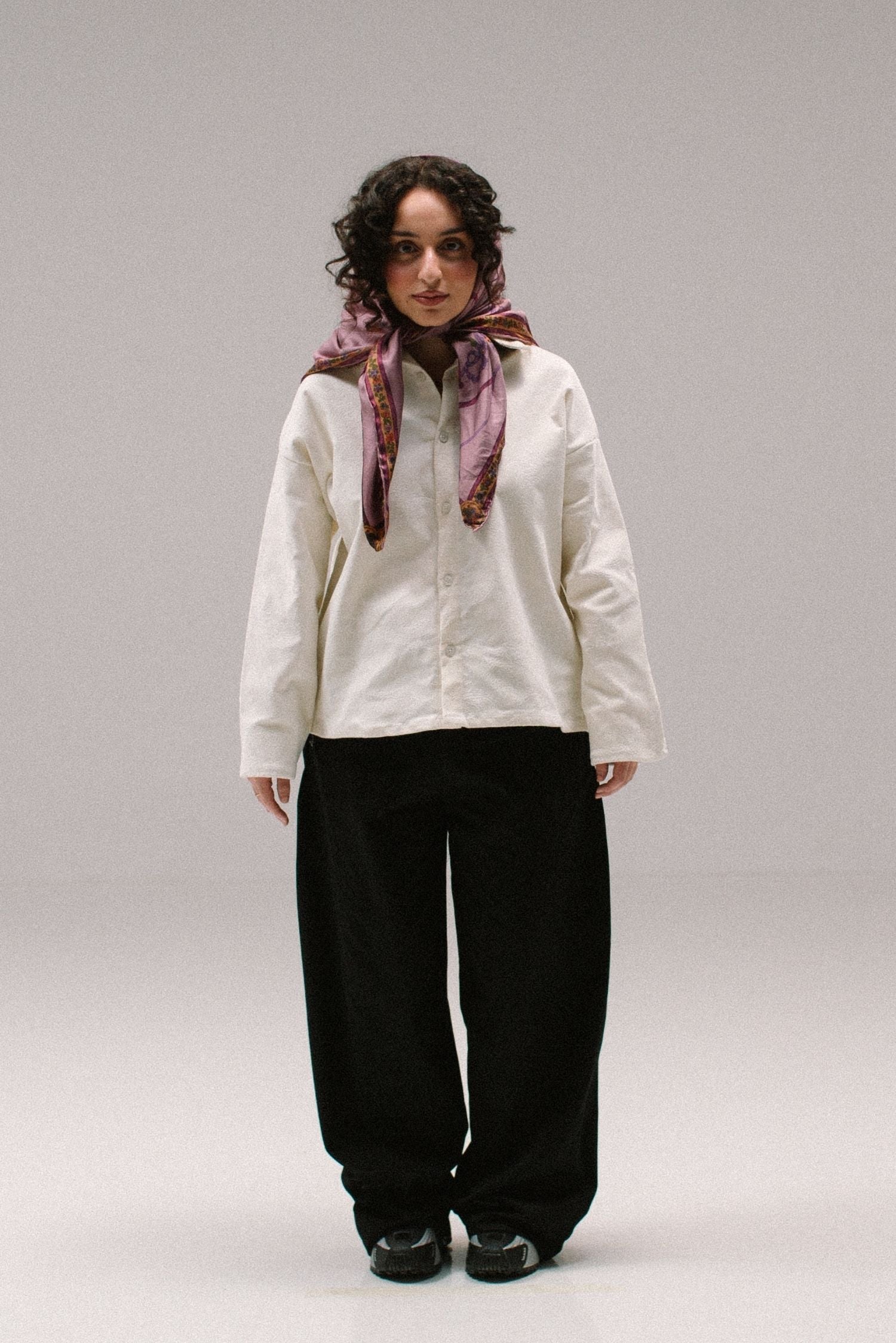 Cropped Paisley Button Up - White