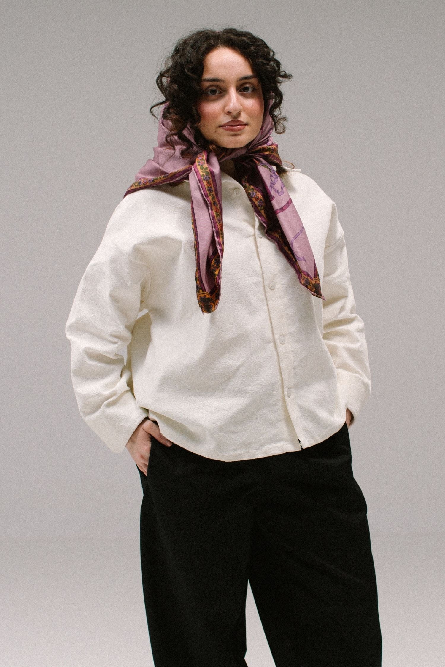 Cropped Paisley Button Up - White