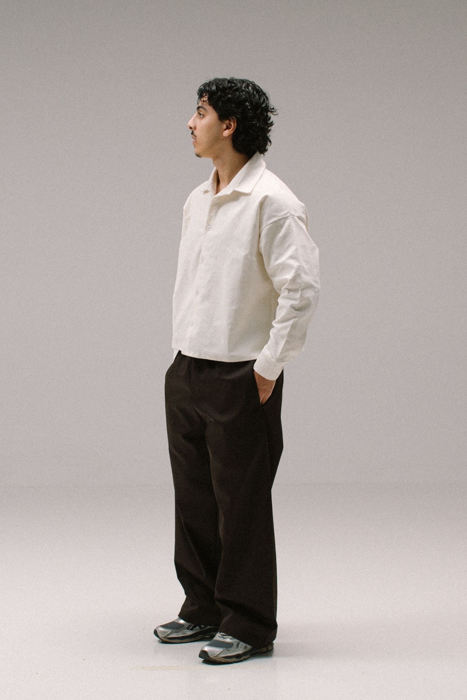 Cropped Paisley Button Up - White