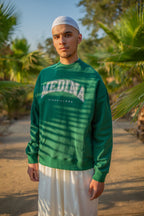 Forest green Medina crewneck with embroidered city lettering – Islamic heritage apparel