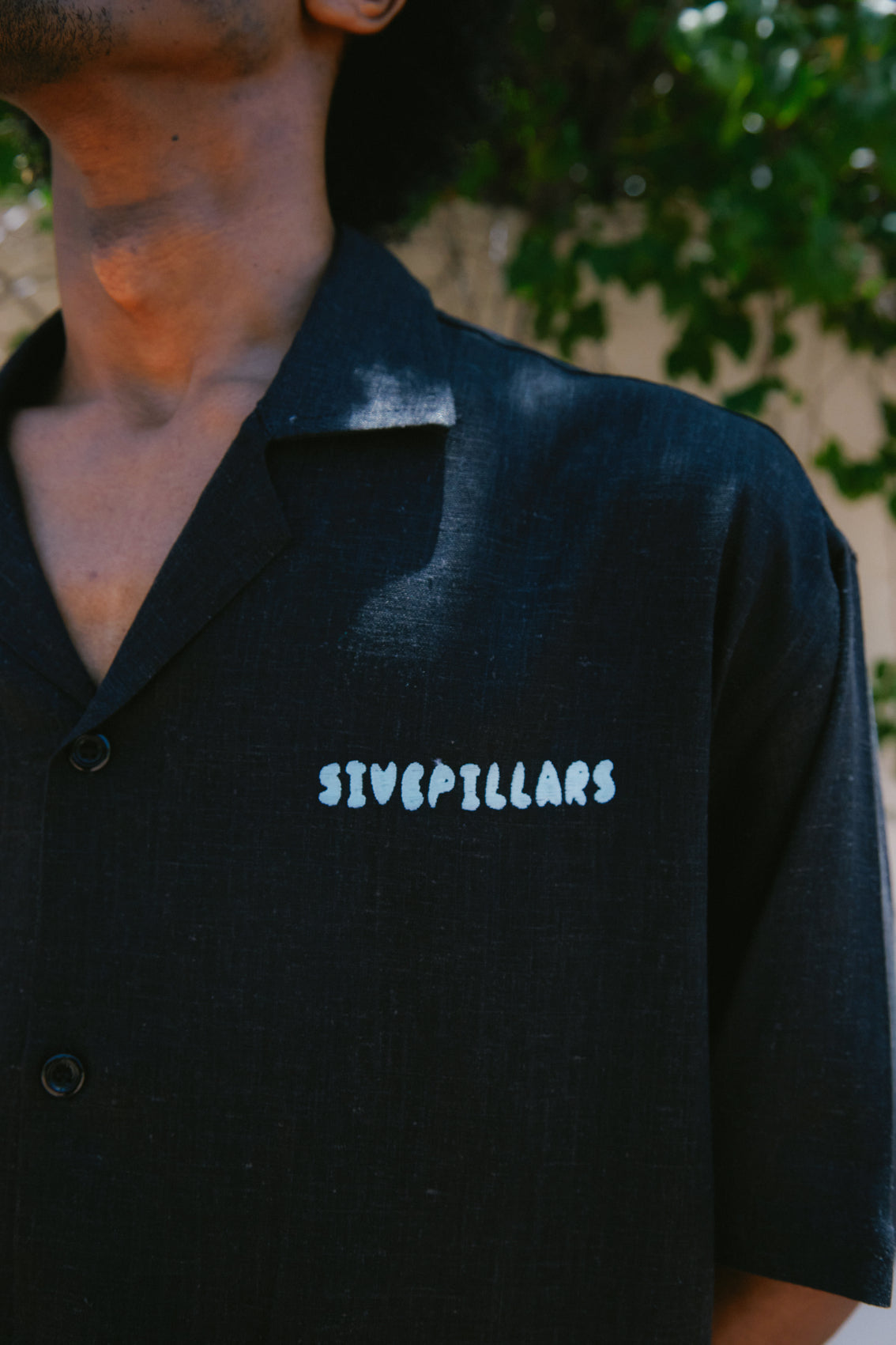 Floral Linen Button Up - Black